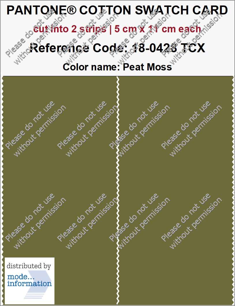 PANTONE COTTON SWATCH CARD 18-0428 TCX Peat Moss (cut into 2 strips | 5 cm x 11 cm)