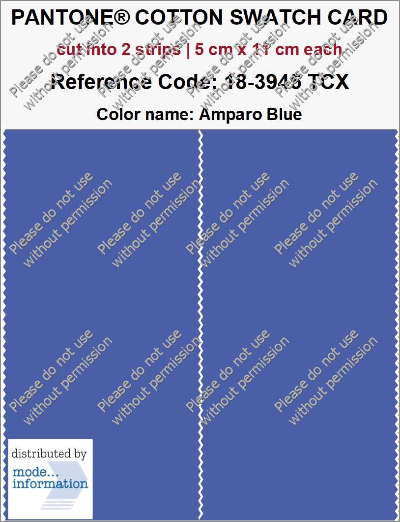 PANTONE COTTON SWATCH CARD 18-3945 TCX Amparo Blue (cut into 2 strips | 5 cm x 11 cm)