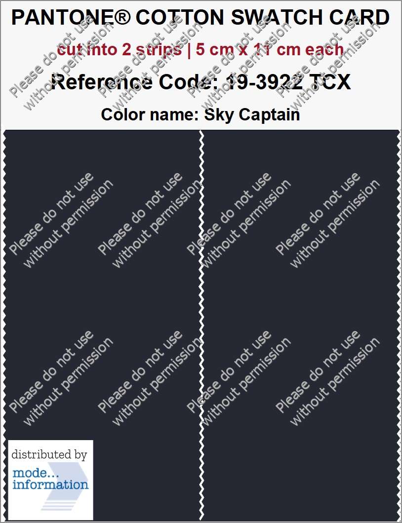 PANTONE COTTON SWATCH CARD 19-3922 TCX Sky Captain (cut into 2 strip…
