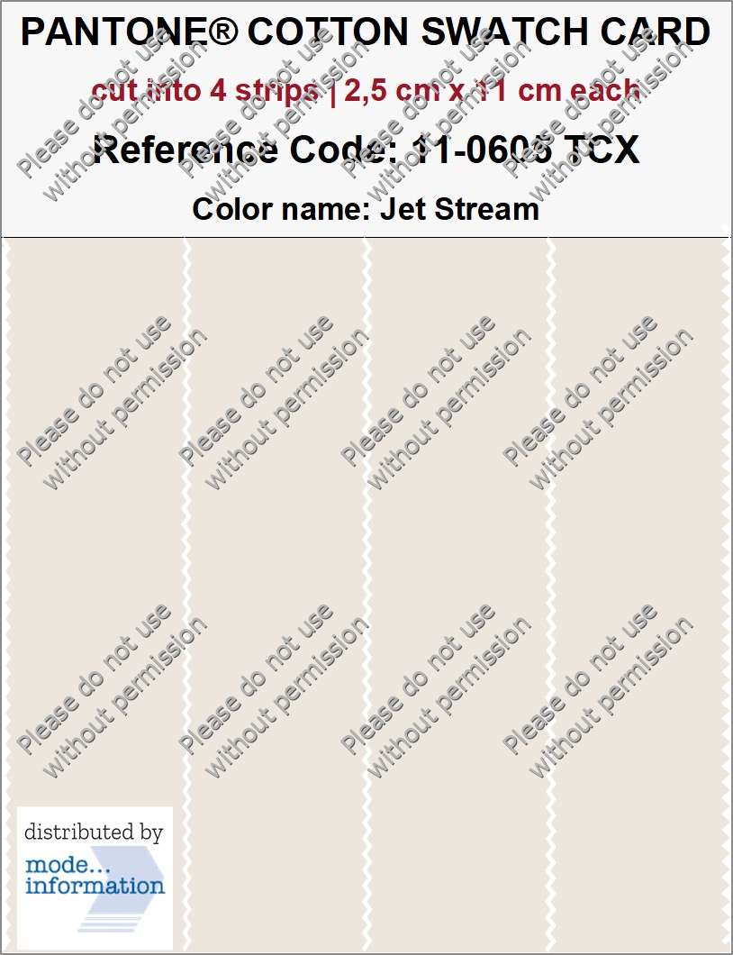 PANTONE COTTON SWATCH CARD 11-0605 TCX Jet Stream (cut into 4 strips | 2,5 cm x 11 cm)