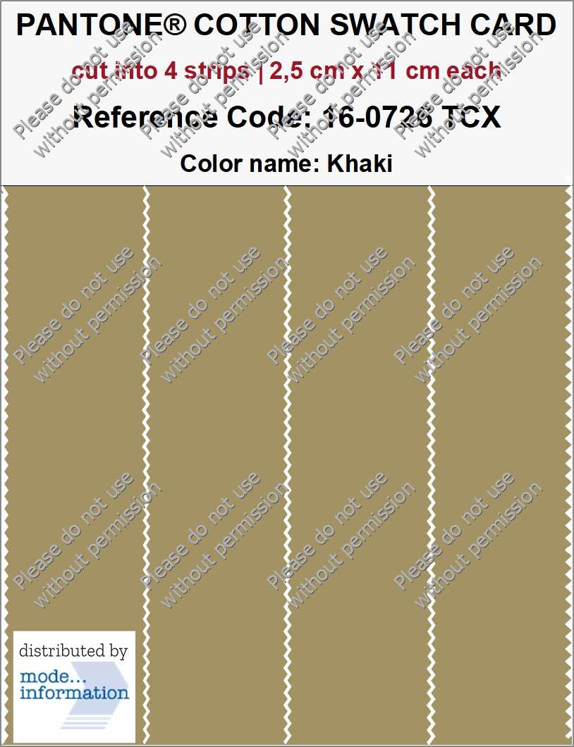 PANTONE COTTON SWATCH CARD 16-0726 TCX Khaki (cut into 4 strips | 2,5 cm x 11 cm)