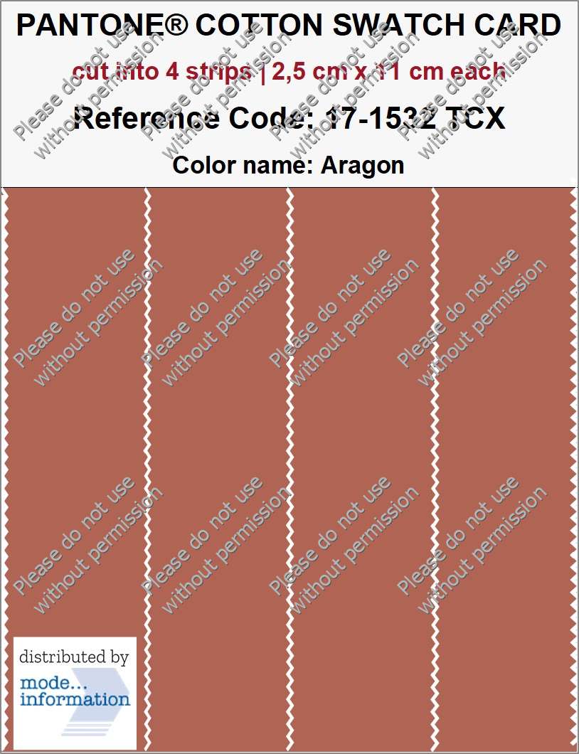 PANTONE COTTON SWATCH CARD 17-1532 TCX Aragon (cut into 4 strips | 2,5 cm x 11 cm)