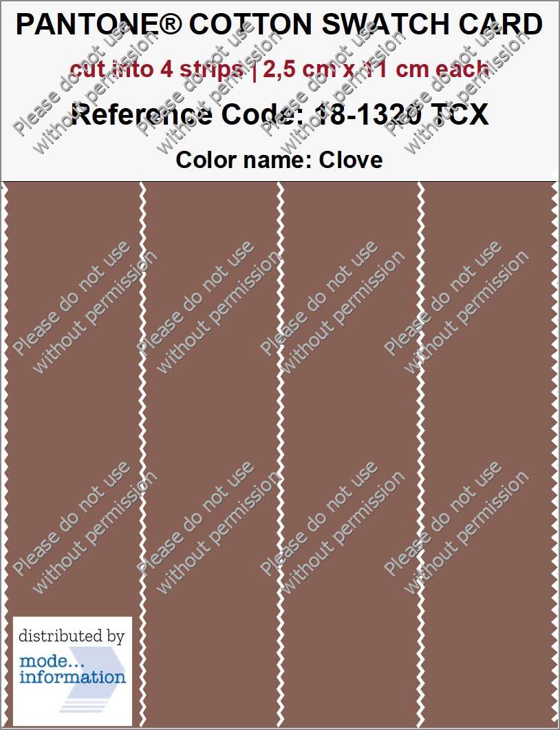 PANTONE COTTON SWATCH CARD 18-1320 TCX Clove (cut into 4 strips | 2,5 cm x 11 cm)