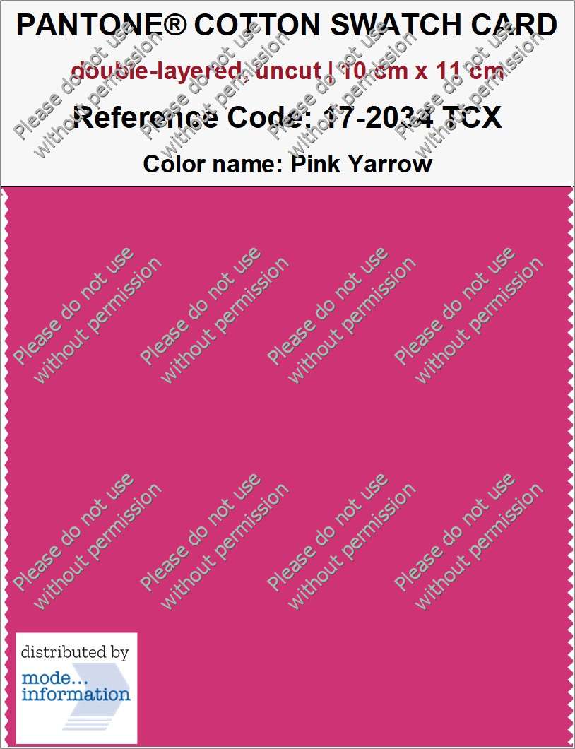 PANTONE COTTON SWATCH CARD 17-2034 TCX Pink Yarrow (double-layered, uncut | 10 cm x 11 cm)