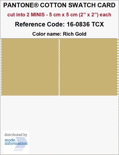 PANTONE COTTON SWATCH CARD 16-0836 TCX Rich Gold (cut into 2 MINIS |…
