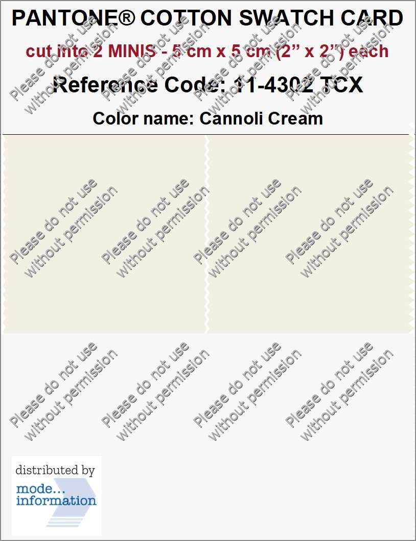 PANTONE COTTON SWATCH CARD 11-4302 TCX Cannoli Cream (cut into 2 MINIS | 5 cm x 5 cm)
