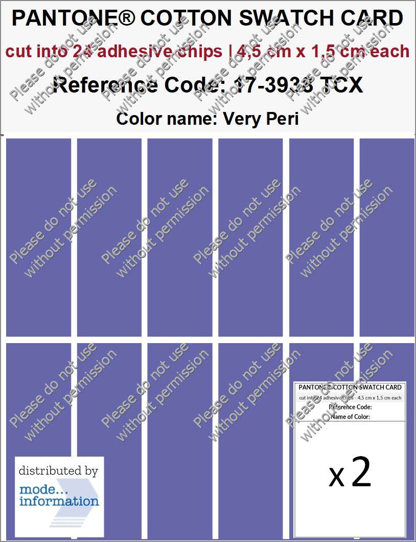 PANTONE COTTON SWATCH CARD 17-3938 TCX Very Peri (cut into 24 adhesive chips | 4,5 cm x 1,5 cm)