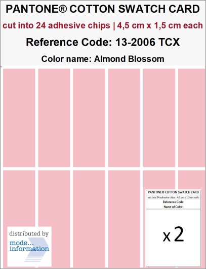 PANTONE COTTON SWATCH CARD 13-2006 TCX Almond Blossom (cut into 24 a…