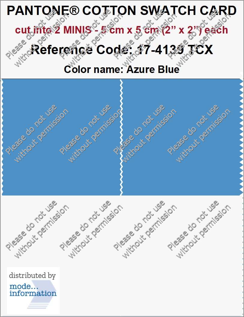 PANTONE COTTON SWATCH CARD 17-4139 TCX Azure Blue (cut into 2 MINIS | 5 cm x 5 cm)
