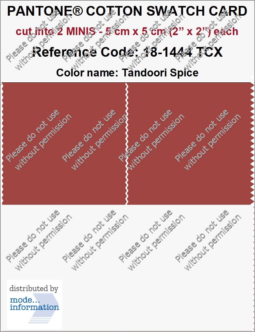 PANTONE COTTON SWATCH CARD 18-1444 TCX Tandoori Spice (cut into 2 MINIS | 5 cm x 5 cm)