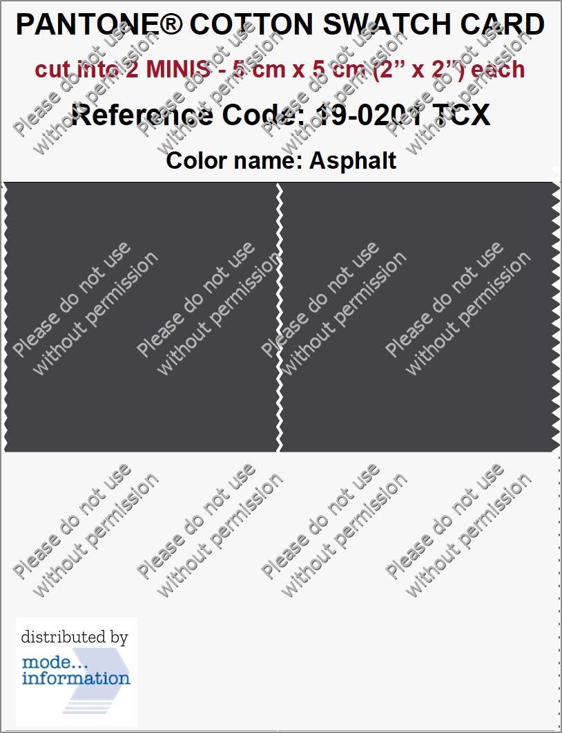 PANTONE COTTON SWATCH CARD 19-0201 TCX Asphalt (cut into 2 MINIS | 5 cm x 5 cm)