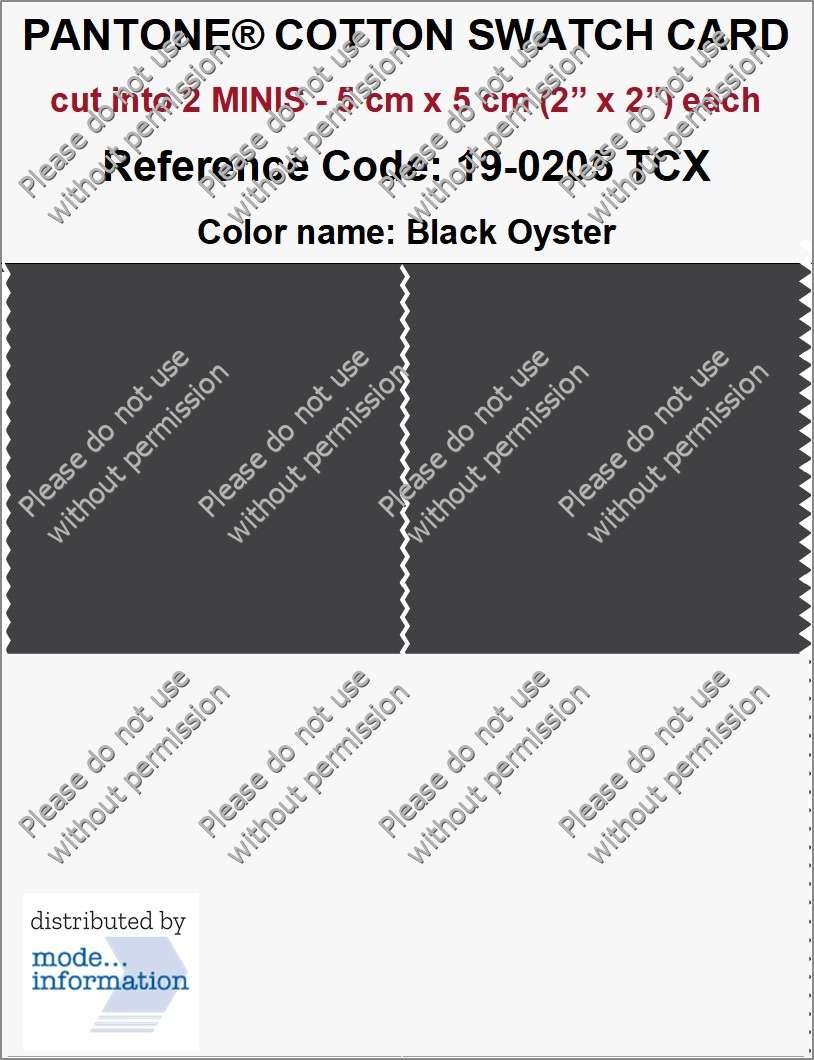 PANTONE COTTON SWATCH CARD 19-0205 TCX Black Oyster (cut into 2 MINIS | 5 cm x 5 cm)