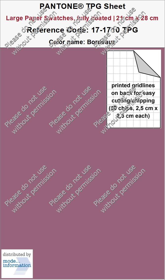 PANTONE TPG Sheet 17-1710 TPG Bordeaux (Large Paper Swatch Card, fully coated | 21 cm x 28 cm)