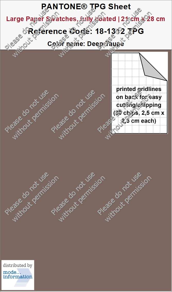 PANTONE TPG Sheet 18-1312 TPG Deep Taupe (Large Paper Swatch Card, fully coated | 21 cm x 28 cm)