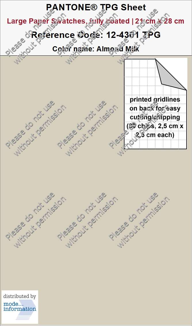 PANTONE TPG Sheet 12-4301 TPG Almond Milk (Large Paper Swatch Card, fully coated | 21 cm x 28 cm)